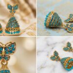 butterfly design stone gold plated jhumka earrings