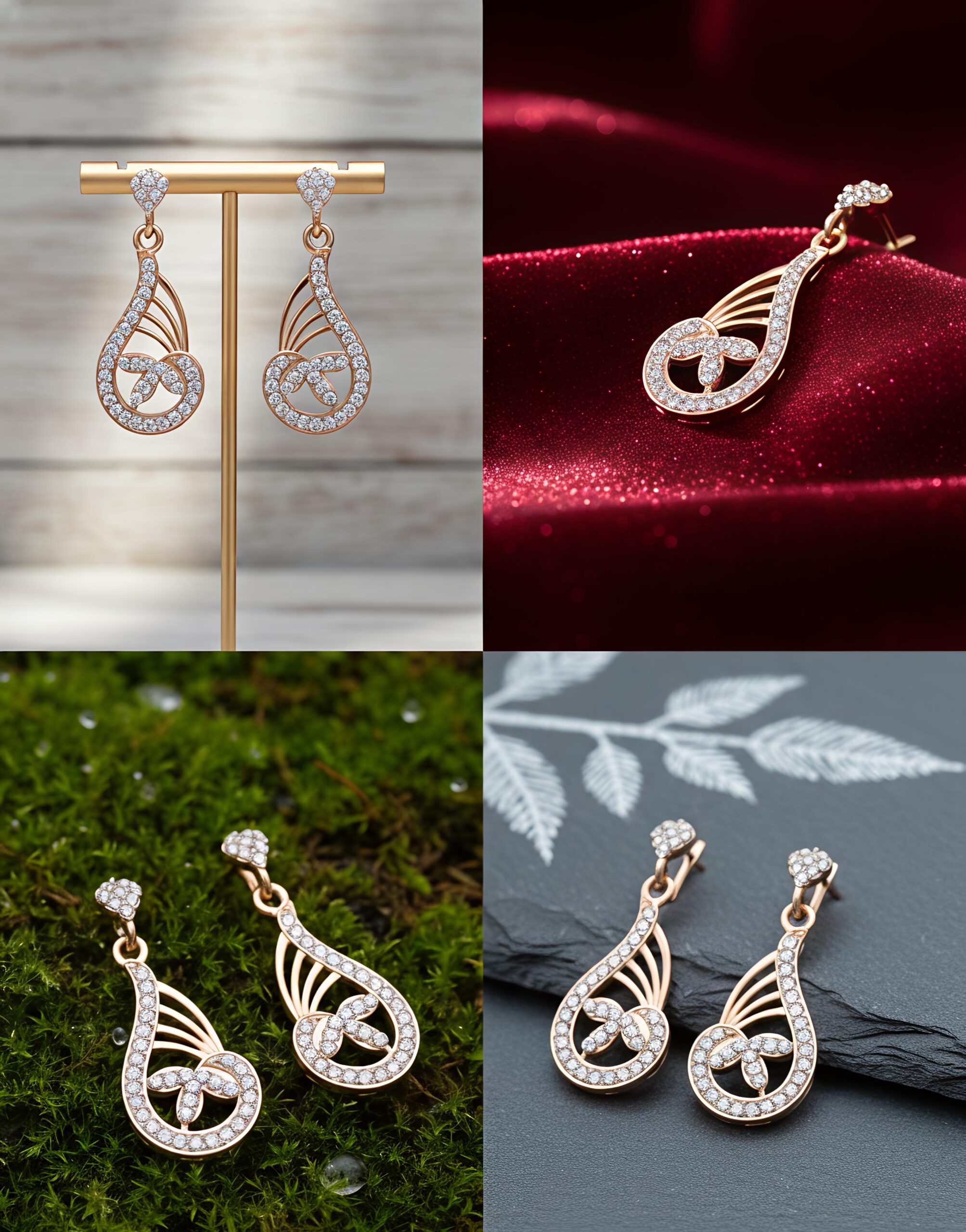 rose gold teardrop crystal dangler earrings for women – black, red & white