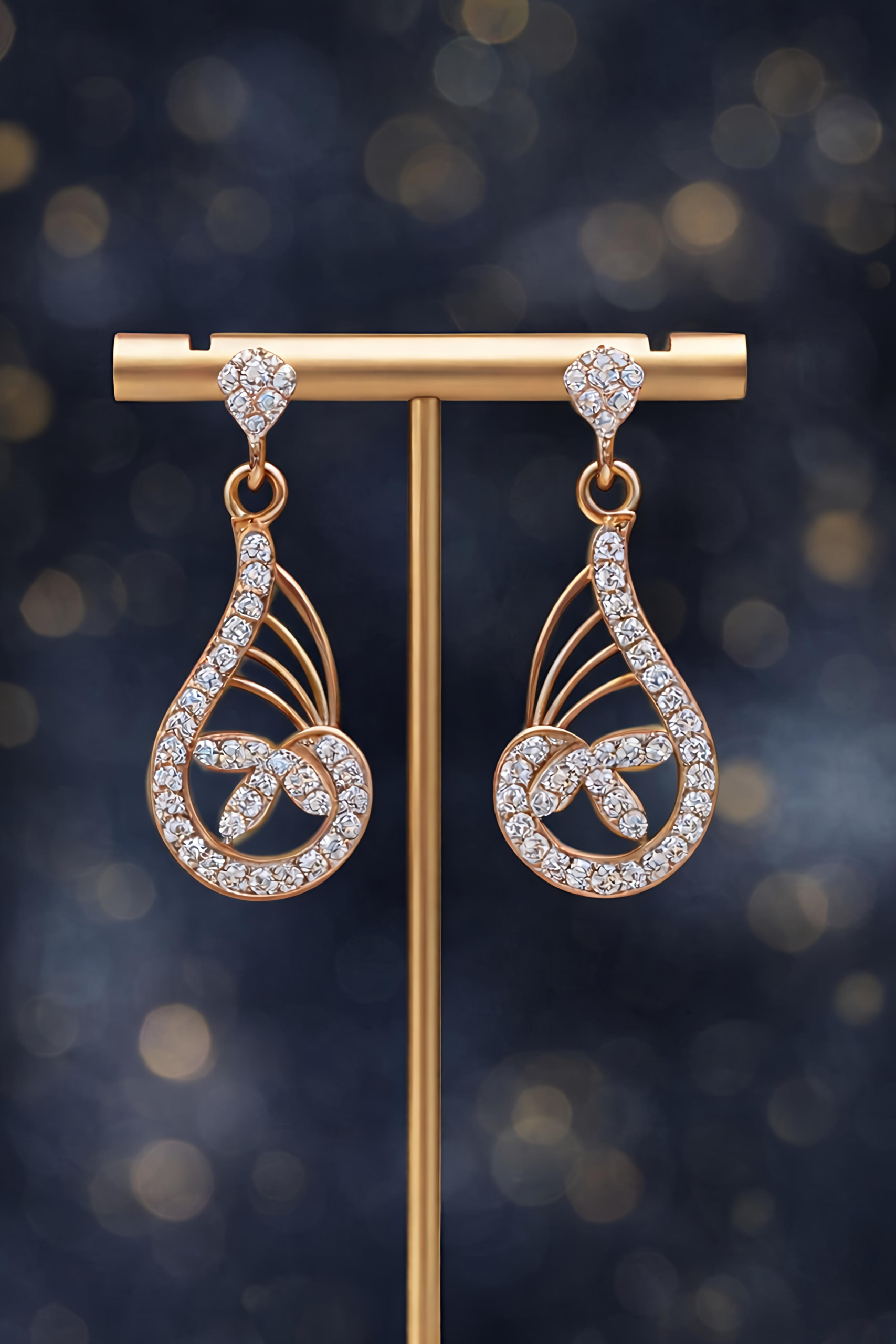 rose gold teardrop crystal dangler earrings for women – black, red & white