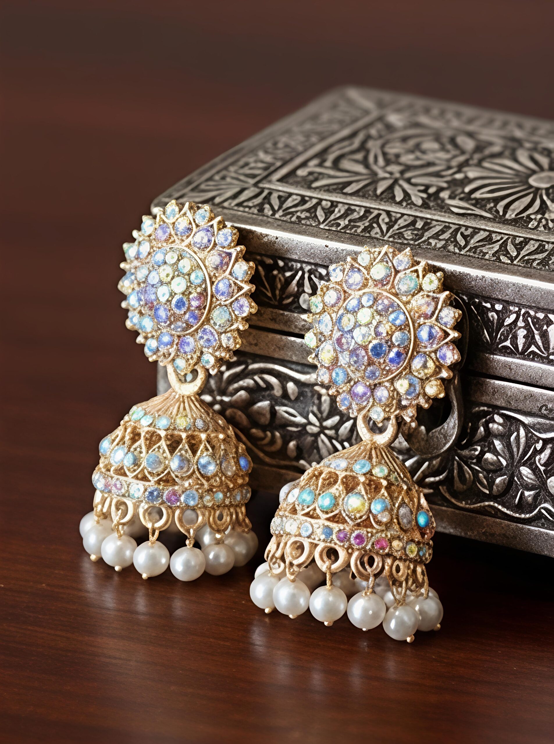 gvpremium floral jhumka earrings with pearl drops – traditional party wear