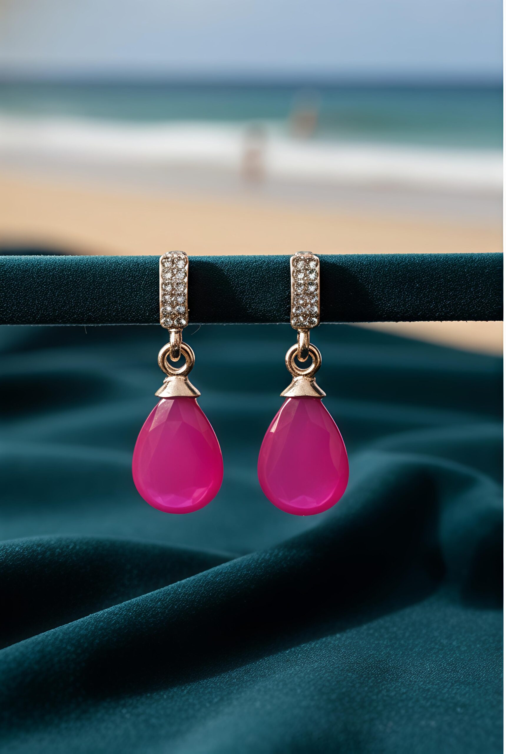 rose gold teardrop crystal drop earrings for women – teal blue (copy)