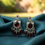traditional red stone & pearl drop dangler earrings