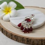 traditional red stone & pearl drop dangler earrings