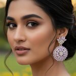 elegant floral round stone drop earrings – red / lavender