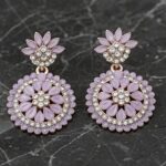 elegant floral round stone drop earrings – red / lavender