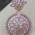 elegant floral round stone drop earrings – red / lavender