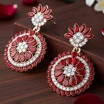 elegant floral round stone drop earrings – red / lavender