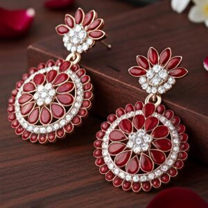 elegant floral round stone drop earrings – red / lavender