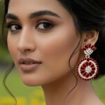 elegant floral round stone drop earrings – red / lavender