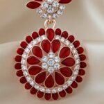 elegant floral round stone drop earrings – red / lavender