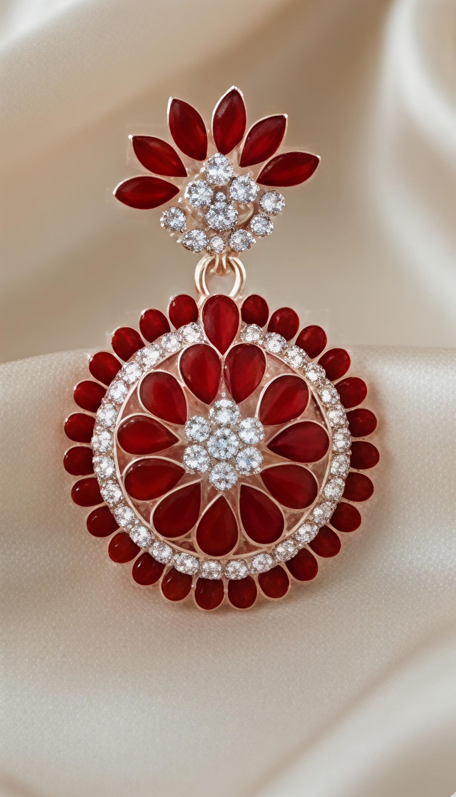 elegant floral round stone drop earrings – red / lavender