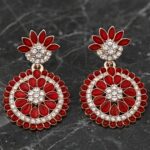 elegant floral round stone drop earrings – red / lavender