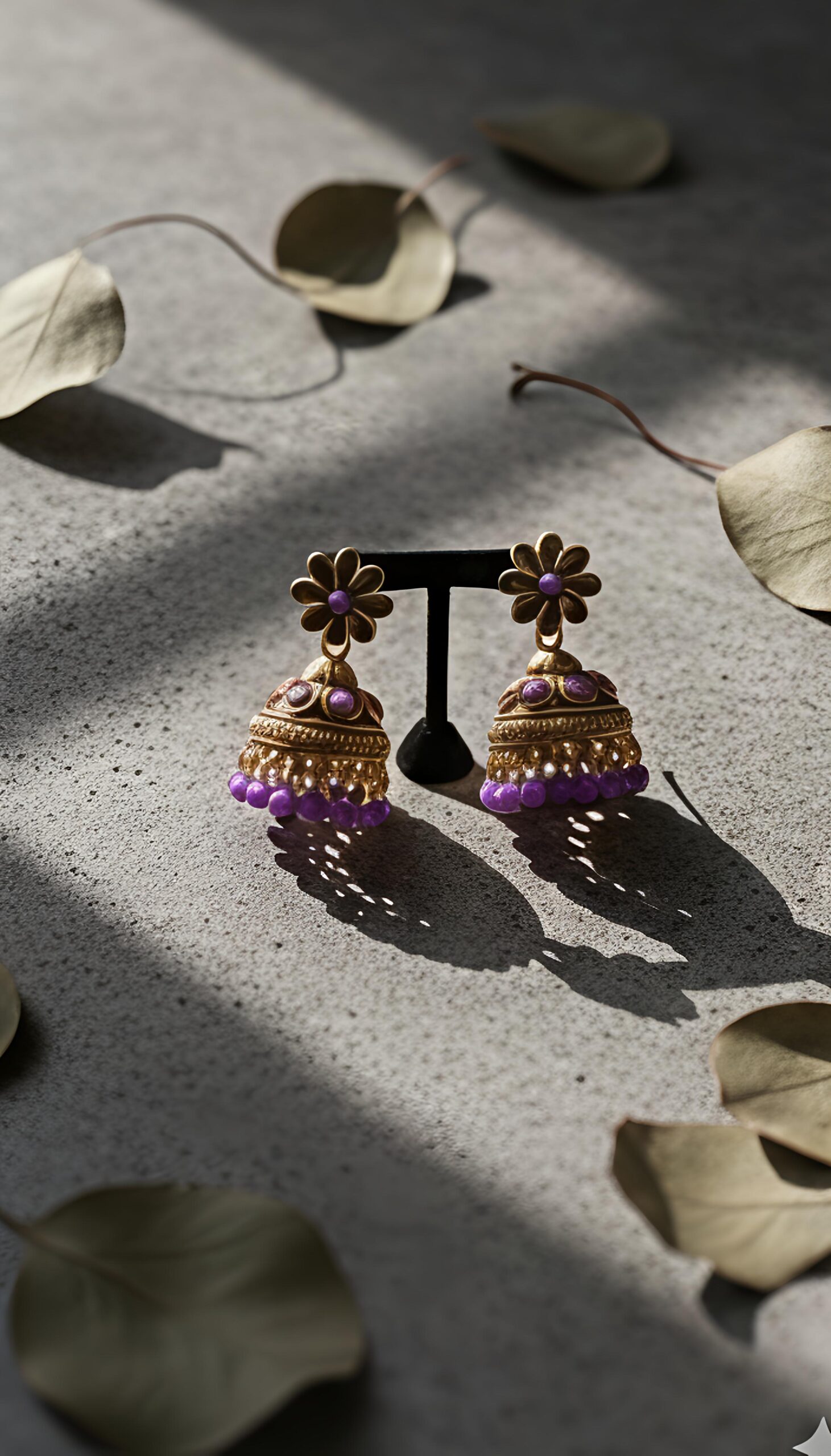 traditional antique gold floral jhumka earrings – multi color