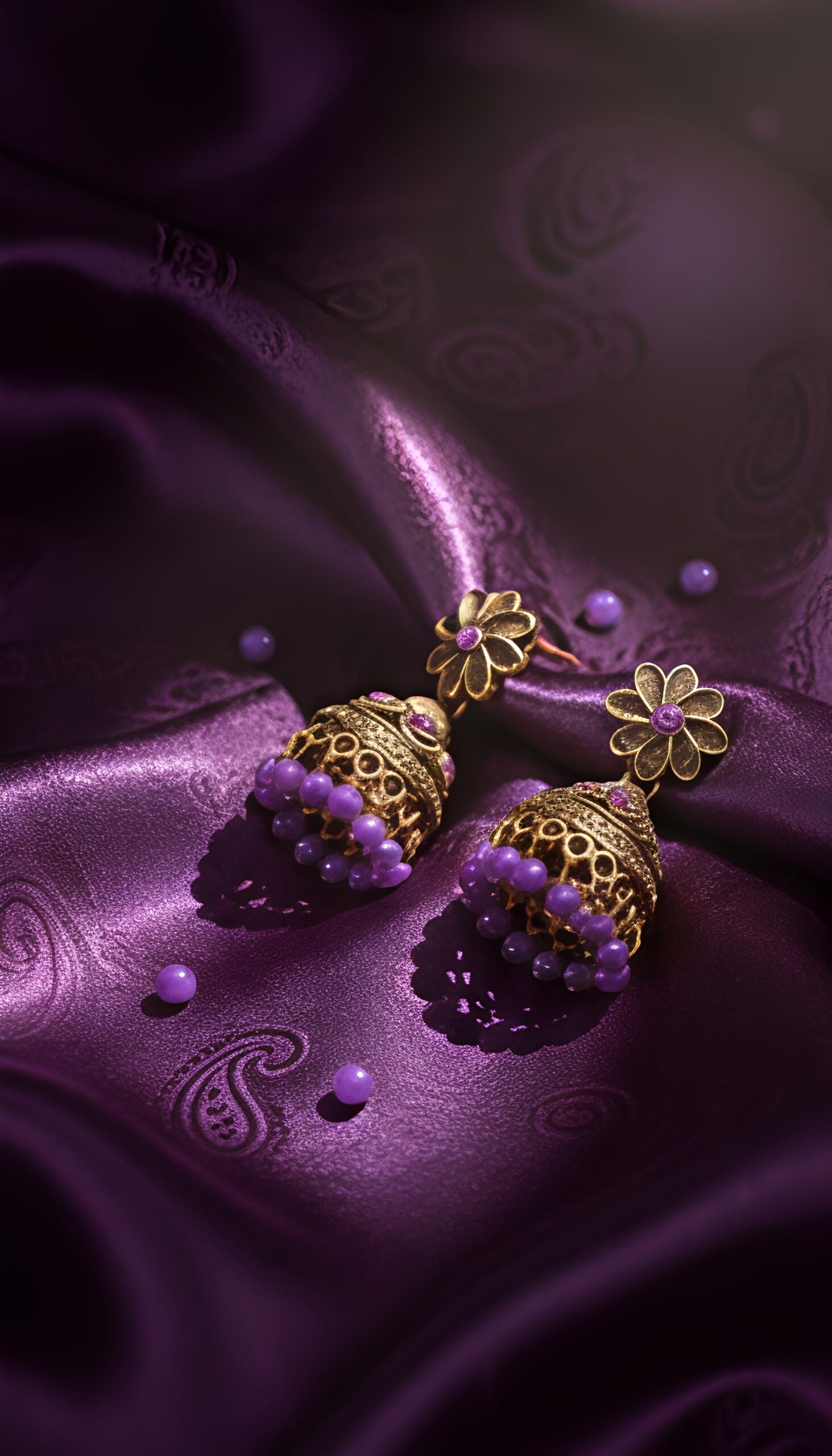 traditional antique gold floral jhumka earrings – multi color