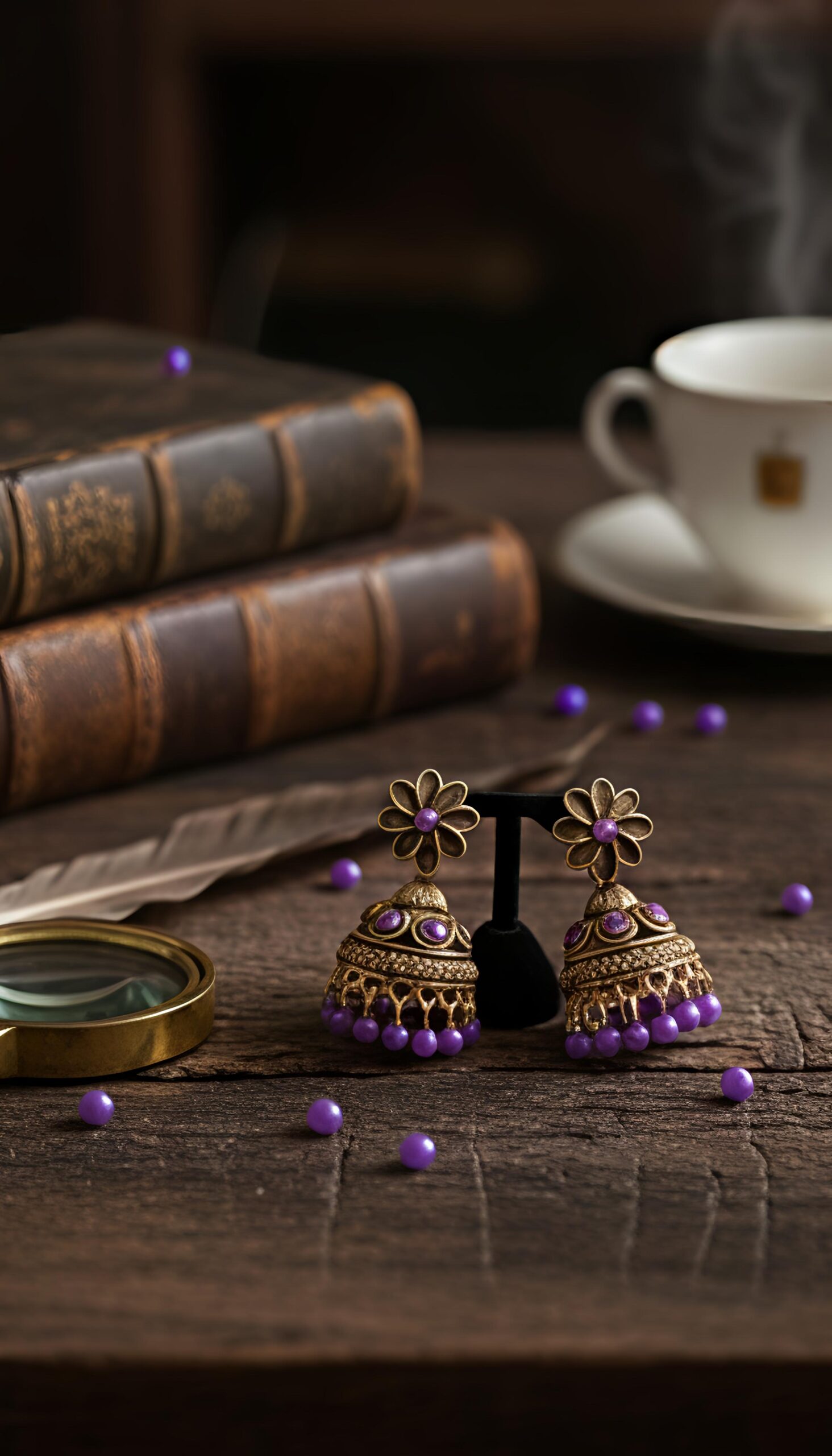 traditional antique gold floral jhumka earrings – multi color