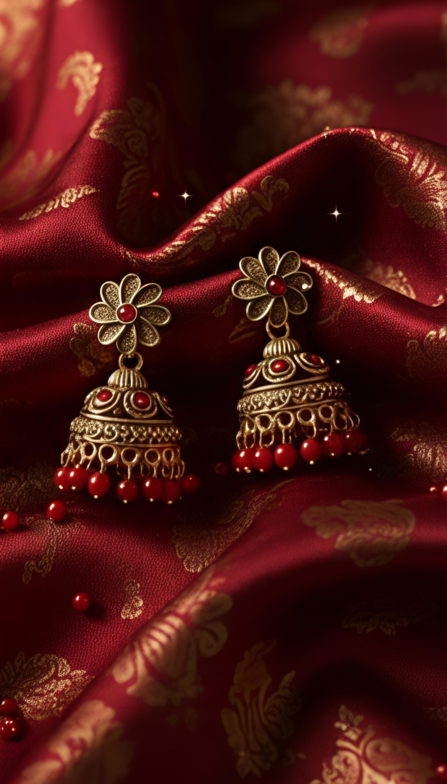 traditional antique gold floral jhumka earrings – multi color