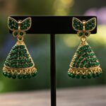 butterfly design stone gold plated jhumka earrings