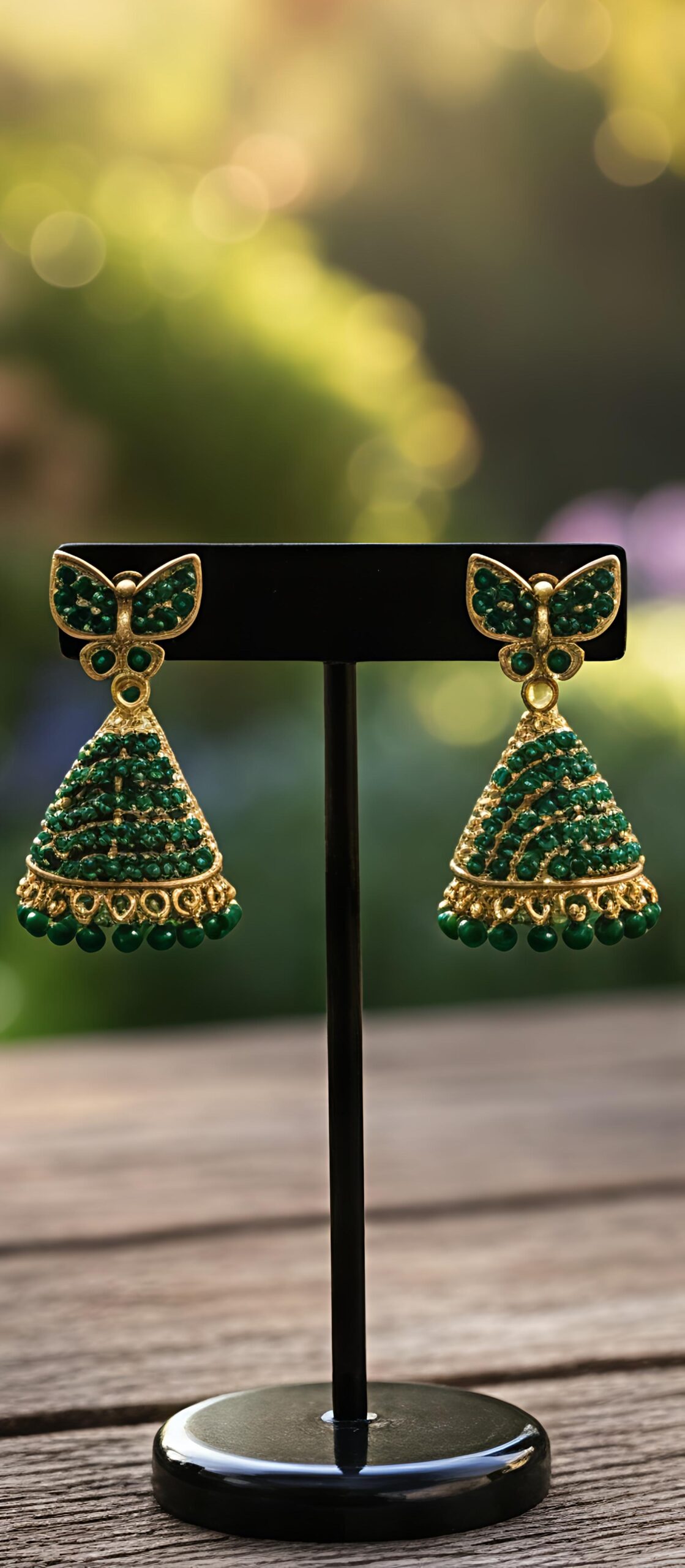 butterfly design stone gold plated jhumka earrings