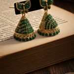 butterfly design stone gold plated jhumka earrings
