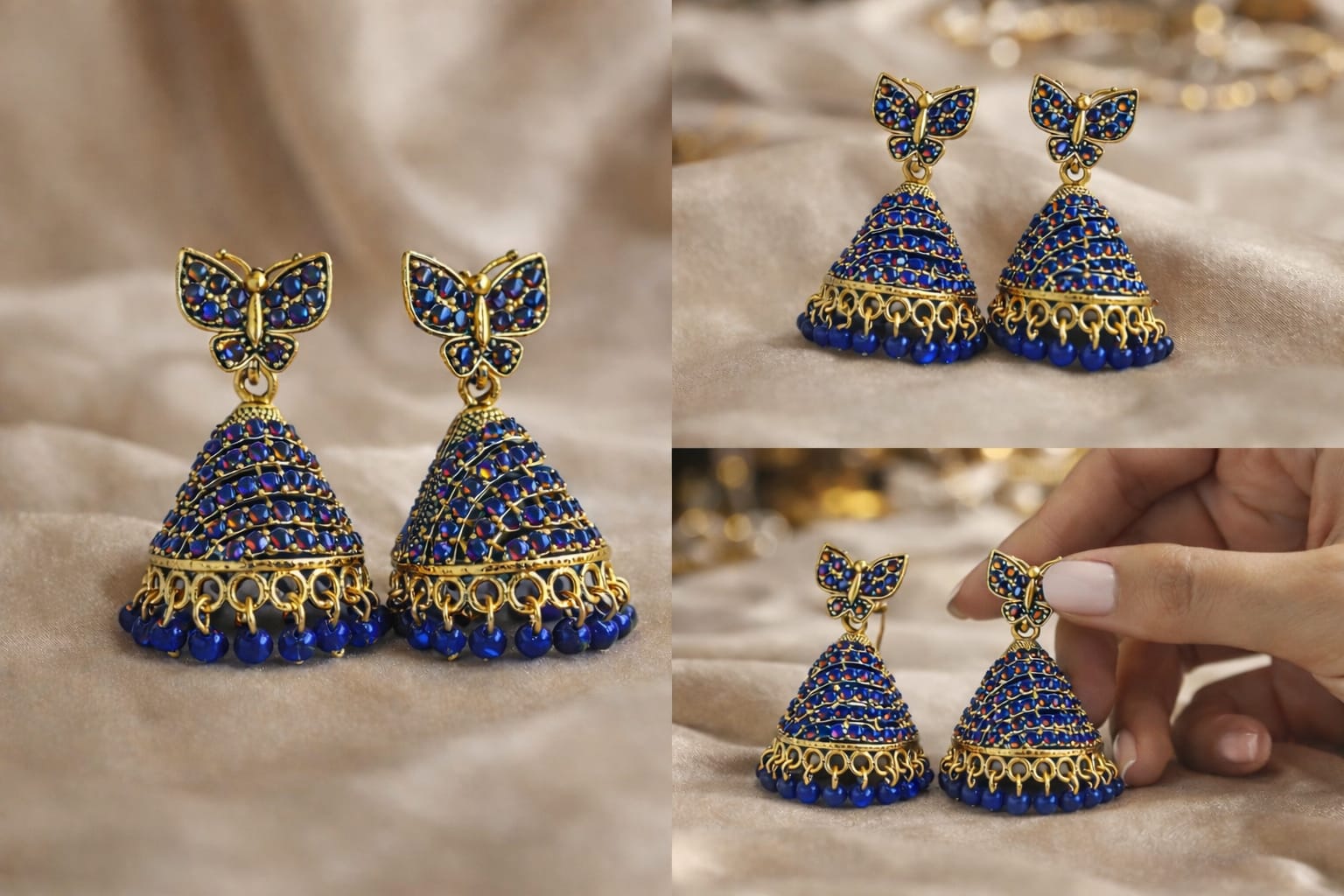 butterfly design stone gold plated jhumka earrings