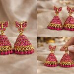 butterfly design stone gold plated jhumka earrings