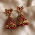 butterfly design stone gold plated jhumka earrings
