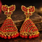 butterfly design stone gold plated jhumka earrings