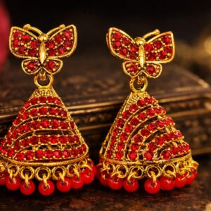 butterfly design stone gold plated jhumka earrings